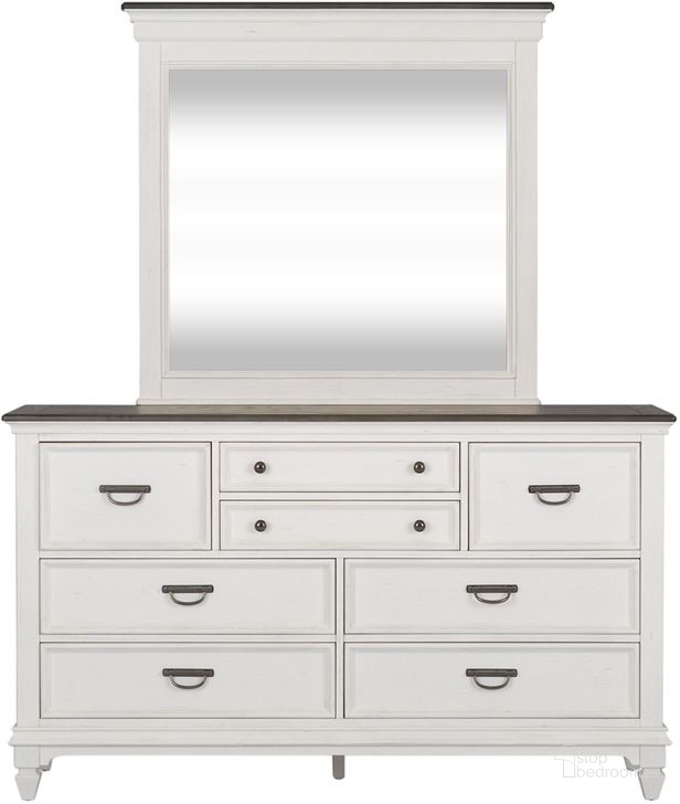 The appearance of Allyson Park Dresser And Mirror In White 417-BR-DM designed by Liberty in the country / farmhouse interior design. This white piece of furniture  was selected by 1StopBedrooms from Allyson Park Collection to add a touch of cosiness and style into your home. Sku: 417-BR31;417-BR52. Product Type: Dresser and Mirror. Material: Solid Pine. Image1