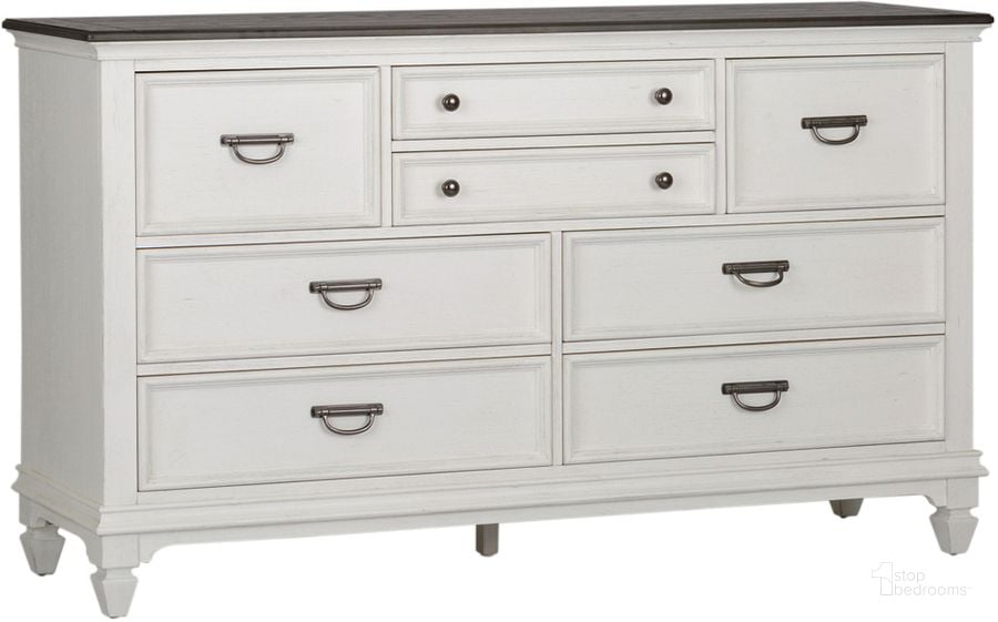 The appearance of Allyson Park Wire Brushed White 8 Drawer Dresser designed by Liberty in the traditional interior design. This white piece of furniture  was selected by 1StopBedrooms from Allyson Park Collection to add a touch of cosiness and style into your home. Sku: 417-BR31. Product Type: Dresser. Material: Pine. Image1