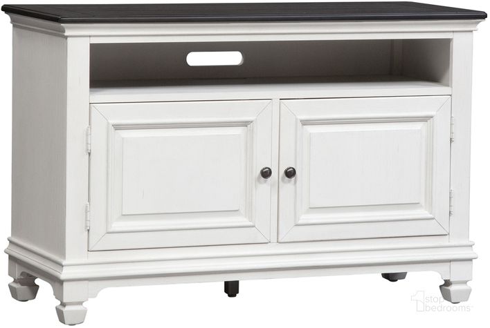 The appearance of Allyson Park Wirebrushed White 46" TV Console designed by Liberty in the country / farmhouse interior design. This white piece of furniture  was selected by 1StopBedrooms from Allyson Park Collection to add a touch of cosiness and style into your home. Sku: 417-TV46. Product Type: TV Stands and TV Console. Material: Pine. Image1