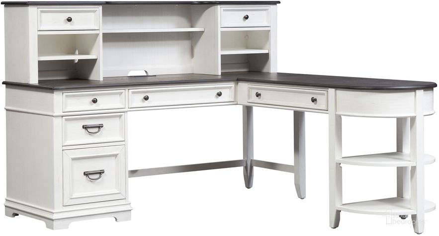 The appearance of Allyson Park Wirebrushed White L Shaped Desk designed by Liberty in the country / farmhouse interior design. This white piece of furniture  was selected by 1StopBedrooms from Allyson Park Collection to add a touch of cosiness and style into your home. Sku: 417-HO111B;417-HO111T;417-HO121;417-HO140. Product Type: Desk. Material: Pine. Image1
