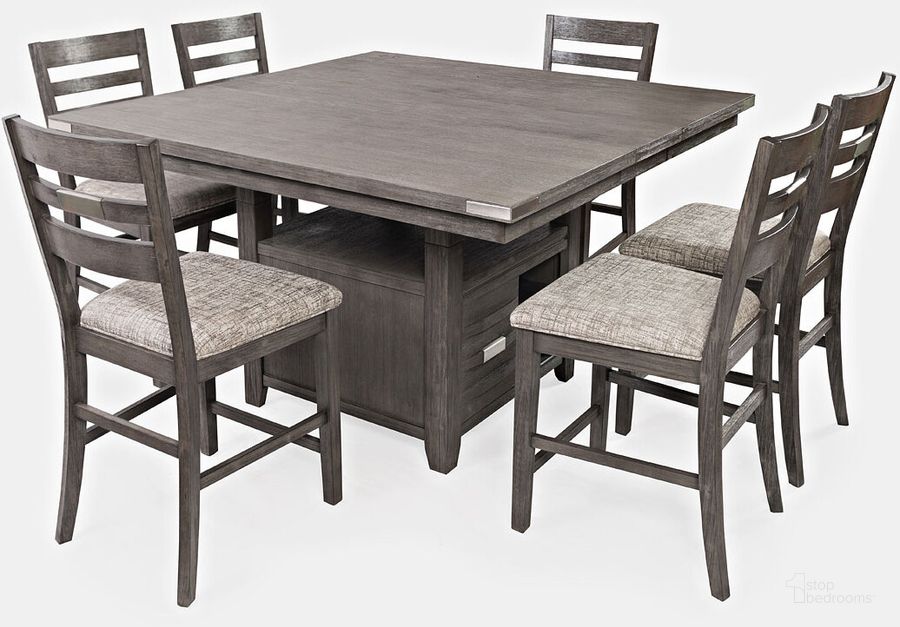 The appearance of Altamonte Square Counter Height Dining Room Set (Grey) designed by Jofran in the modern / contemporary interior design. This brushed grey piece of furniture  was selected by 1StopBedrooms from Altamonte Collection to add a touch of cosiness and style into your home. Sku: 1855-60;1855-BS520KD. Table Top Shape: Square. Material: Wood. Product Type: Dining Room Set. Image1