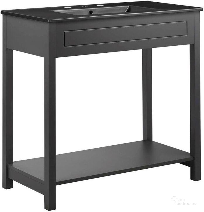 The appearance of Altura 36 Inch Bathroom Vanity In Gray Black designed by Modway in the modern / contemporary interior design. This gray black piece of furniture  was selected by 1StopBedrooms from Altura Collection to add a touch of cosiness and style into your home. Sku: EEI-5799-GRY-BLK. Material: Wood. Product Type: Bathroom Vanity. Image1