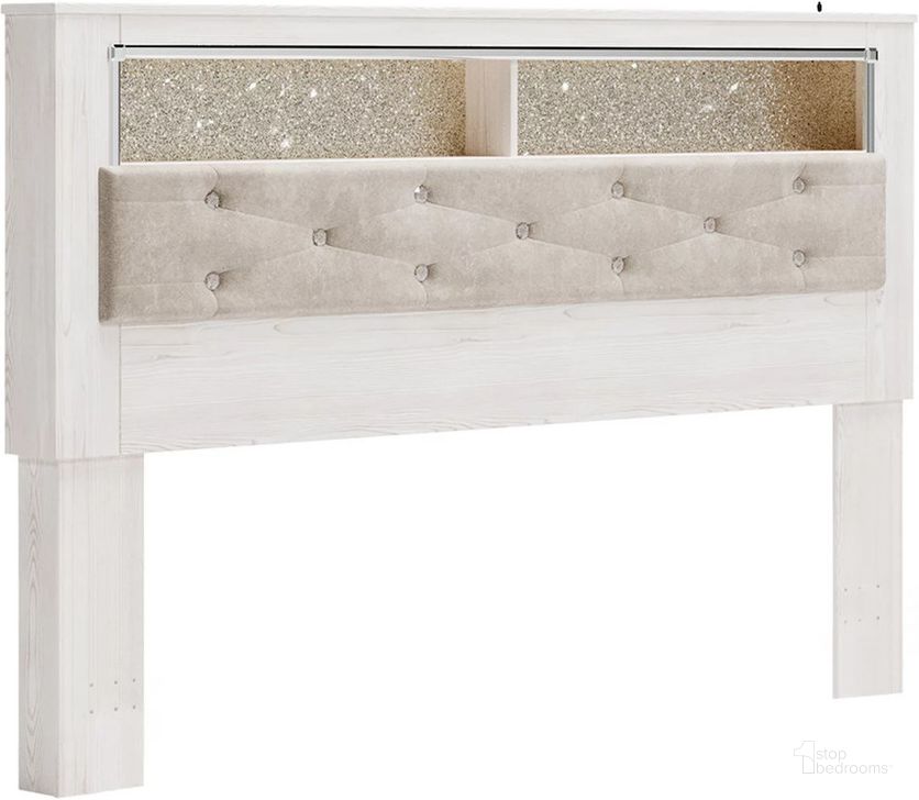 The appearance of Altyra White King Upholstered Panel Bookcase Headboard Only designed by Signature Design by Ashley in the modern / contemporary interior design. This white piece of furniture  was selected by 1StopBedrooms from Altyra Collection to add a touch of cosiness and style into your home. Sku: B2640-69. Material: Fabric. Product Type: Headboard. Bed Size: King. Image1