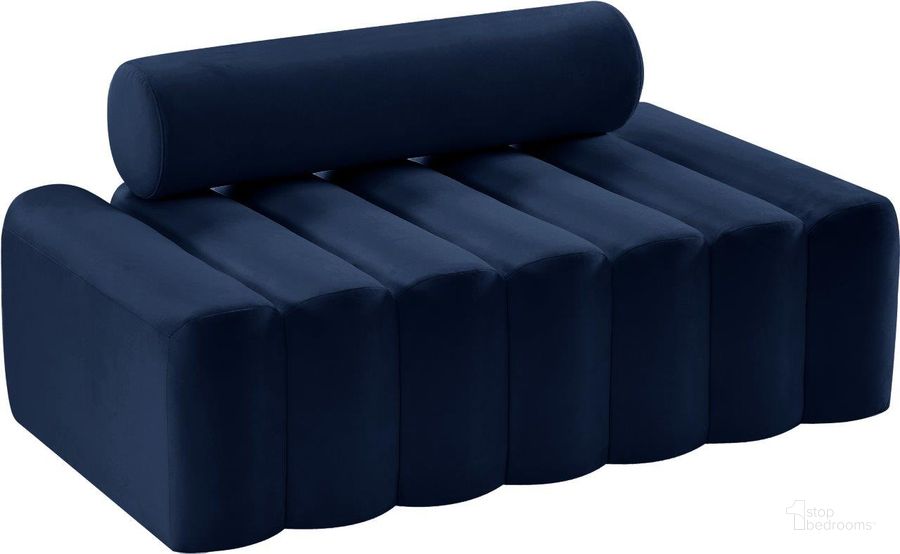 The appearance of Alvena Navy Loveseat designed by Furnique in the modern / contemporary interior design. This navy piece of furniture  was selected by 1StopBedrooms from Alvena Collection to add a touch of cosiness and style into your home. Sku: 647Navy-L. Product Type: Loveseat. Material: Velvet. Image1
