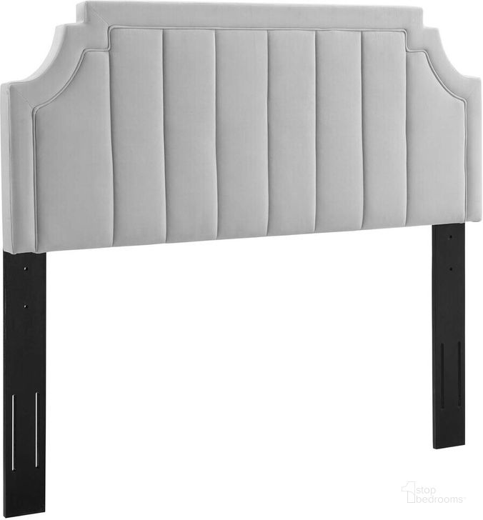 The appearance of Alyona Channel Tufted Performance Velvet King/California King Headboard In Light Gray designed by Modway in the  interior design. This light gray piece of furniture  was selected by 1StopBedrooms from Alyona Collection to add a touch of cosiness and style into your home. Sku: MOD-6348-LGR. Product Type: Headboard. Bed Size: King. Material: MDF. Image1