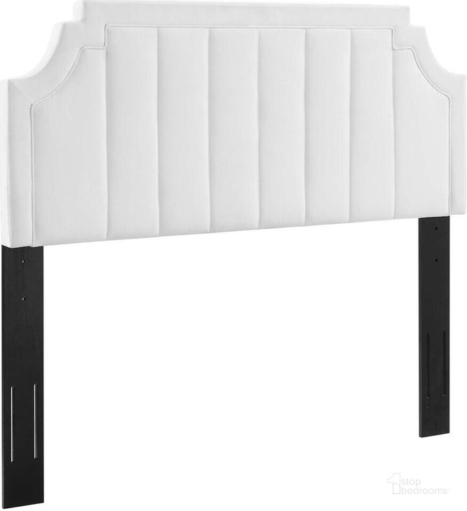 The appearance of Alyona Channel Tufted Performance Velvet King/California King Headboard In White designed by Modway in the  interior design. This white piece of furniture  was selected by 1StopBedrooms from Alyona Collection to add a touch of cosiness and style into your home. Sku: MOD-6348-WHI. Product Type: Headboard. Bed Size: King. Material: MDF. Image1