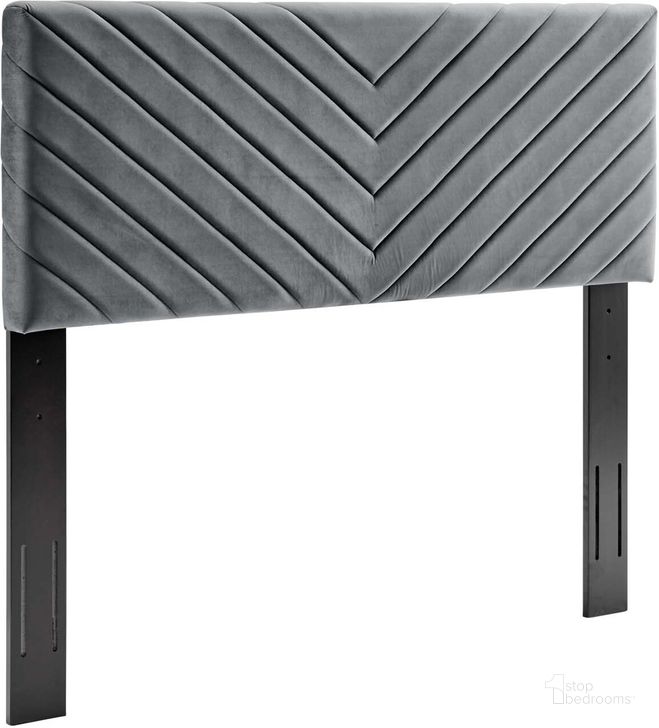 The appearance of Alyson Charcoal Angular Channel Tufted Performance Velvet King / California King Headboard designed by Modway in the modern / contemporary interior design. This charcoal piece of furniture  was selected by 1StopBedrooms from Alyson Collection to add a touch of cosiness and style into your home. Sku: MOD-6145-CHA. Material: Wood. Product Type: Headboard. Image1