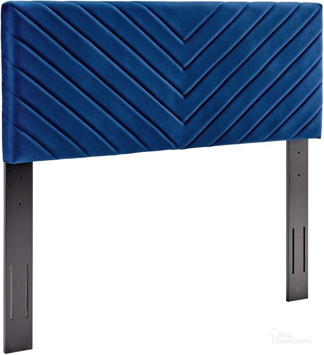 The appearance of Alyson Navy Angular Channel Tufted Performance Velvet King / California King Headboard designed by Modway in the modern / contemporary interior design. This navy piece of furniture  was selected by 1StopBedrooms from Alyson Collection to add a touch of cosiness and style into your home. Sku: MOD-6145-NAV. Material: Wood. Product Type: Headboard. Image1