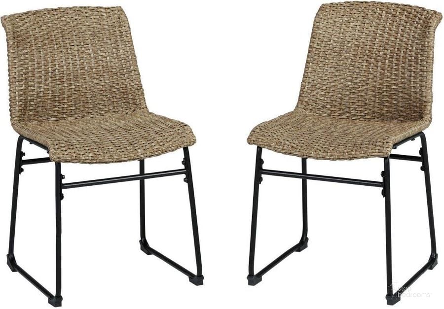 The appearance of Amaris Brown And Black Outdoor Dining Chair Set of 2 designed by Signature Design by Ashley in the transitional interior design. This brown/black piece of furniture  was selected by 1StopBedrooms from Amaris Collection to add a touch of cosiness and style into your home. Sku: P369-601. Product Type: Outdoor Chair. Image1