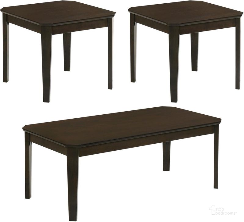 The appearance of Amaro 3-Piece Occasional Set In Dark Brown designed by Coaster in the transitional interior design. This dark brown piece of furniture  was selected by 1StopBedrooms from Amaro Collection to add a touch of cosiness and style into your home. Sku: 736184. Material: Wood. Product Type: Occasional Table Set. Image1