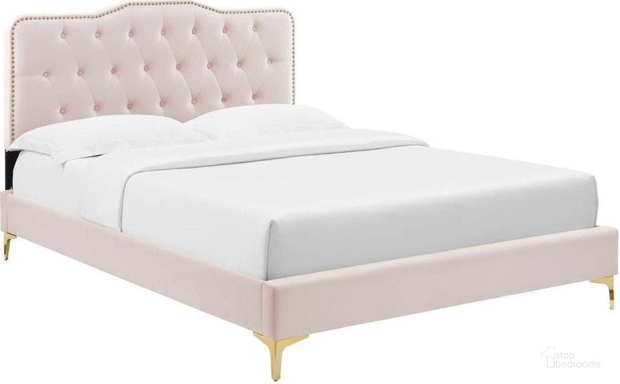 The appearance of Amber King Platform Bed In Pink designed by Modway in the modern / contemporary interior design. This pink piece of furniture  was selected by 1StopBedrooms from Amber Collection to add a touch of cosiness and style into your home. Sku: MOD-6784-PNK. Bed Type: Platform Bed. Product Type: Platform Bed. Bed Size: King. Material: Plywood. Image1