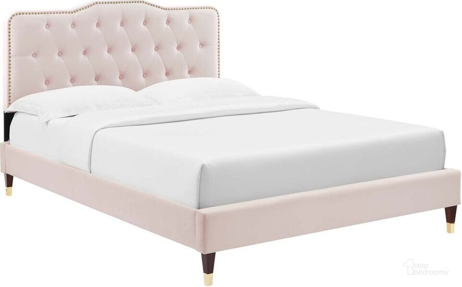 The appearance of Amber King Platform Bed In Pink designed by Modway in the  interior design. This pink piece of furniture  was selected by 1StopBedrooms from Amber Collection to add a touch of cosiness and style into your home. Sku: MOD-6785-PNK. Bed Type: Platform Bed. Product Type: Platform Bed. Bed Size: King. Material: MDF. Image1