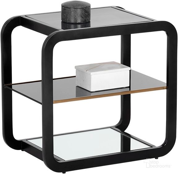 The appearance of Ambretta End Table In Black And Smoked Glass designed by Sunpan in the modern / contemporary interior design. This black piece of furniture  was selected by 1StopBedrooms from Ambretta Collection to add a touch of cosiness and style into your home. Sku: 107081. Material: Glass. Product Type: End Table. Image1