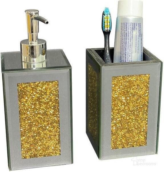 The appearance of Ambrose Exquisite 2 Piece Square Soap Dispenser And Toothbrush Holder BATHSETSQG1120 designed by Amazing Rugs in the modern / contemporary interior design. This gold piece of furniture  was selected by 1StopBedrooms from Ambrose Collection to add a touch of cosiness and style into your home. Sku: BATHSETSQG1120. Material: Glass. Product Type: Decor. Image1
