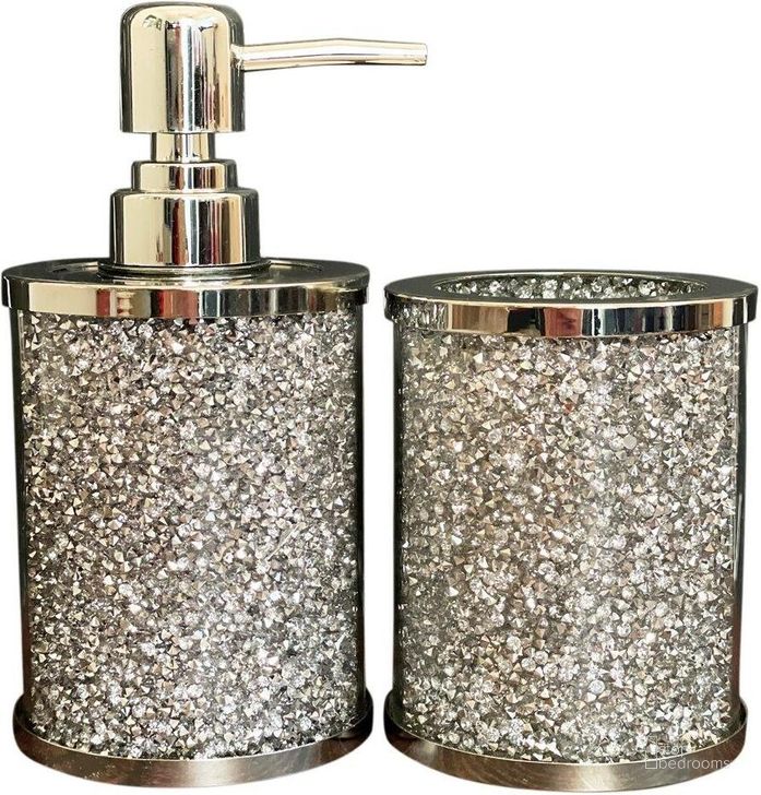 The appearance of Ambrose Exquisite Two Piece Soap Dispenser and Toothbrush Holder in Gift Box designed by Amazing Rugs in the modern / contemporary interior design. This silver piece of furniture  was selected by 1StopBedrooms from Ambrose Collection to add a touch of cosiness and style into your home. Sku: BATHSETS1120. Material: Glass. Product Type: Decor. Image1