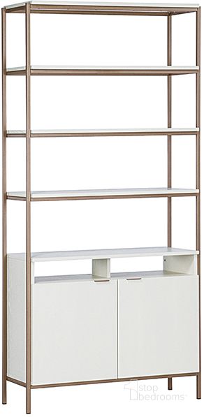 The appearance of Ambrose Large Modular Bookcase - Champagne Gold - Cream designed by Sunpan in the modern / contemporary interior design. This champagne gold piece of furniture  was selected by 1StopBedrooms from Ambrose Collection to add a touch of cosiness and style into your home. Sku: 107644. Material: Wood. Product Type: Bookcase. Image1