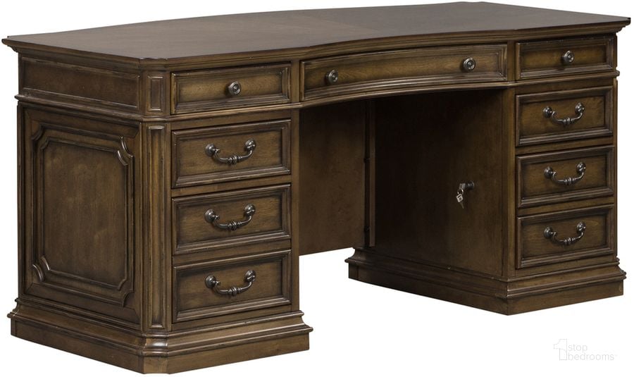 The appearance of Amelia Antique Toffee Jr Executive Desk designed by Liberty in the traditional interior design. This brown piece of furniture  was selected by 1StopBedrooms from Amelia Collection to add a touch of cosiness and style into your home. Sku: 487-HO105B;487-HO105T. Material: Wood. Product Type: Executive Desk. Image1