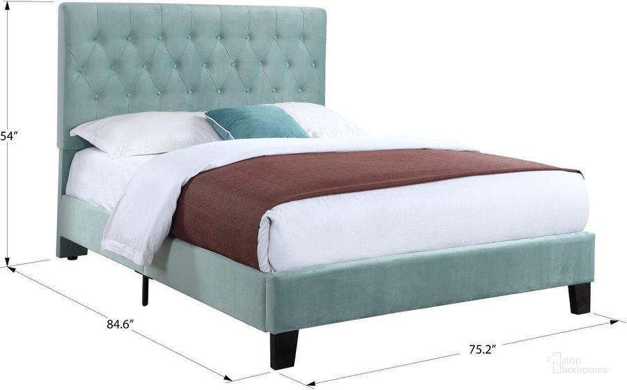 The appearance of Amelia California King Upholstered Bed In Light Blue designed by Emerald Home Furnishings in the transitional interior design. This light blue piece of furniture  was selected by 1StopBedrooms from Amelia Collection to add a touch of cosiness and style into your home. Sku: B128-13HBFBR-04. Bed Type: Platform Bed. Material: Wood. Product Type: Platform Bed. Bed Size: California King. Image1