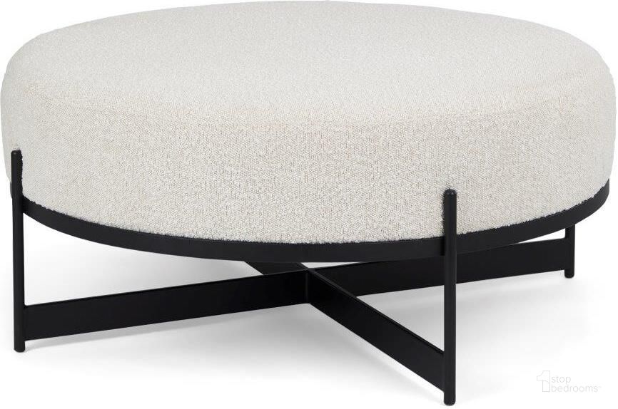 The appearance of Amelia Cream Boucle With Black Metal Upholstered Ottoman designed by Mercana in the modern / contemporary interior design. This cream and black piece of furniture  was selected by 1StopBedrooms from Amelia Collection to add a touch of cosiness and style into your home. Sku: 69837. Material: Metal. Product Type: Ottoman. Image1