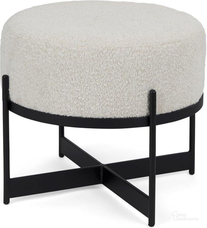 The appearance of Amelia Cream Boucle With Black Metal Upholstered Pouf designed by Mercana in the modern / contemporary interior design. This cream and black piece of furniture  was selected by 1StopBedrooms from Amelia Collection to add a touch of cosiness and style into your home. Sku: 69838. Material: Metal. Product Type: Ottoman. Image1