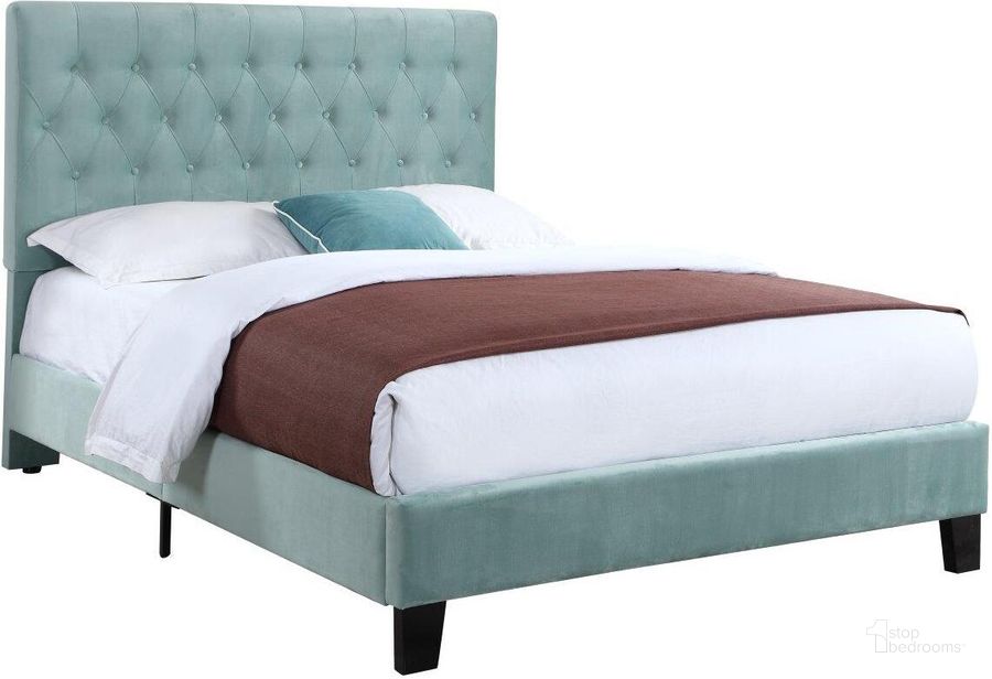The appearance of Amelia Full Upholstered Bed In Light Blue designed by Emerald Home Furnishings in the transitional interior design. This light blue piece of furniture  was selected by 1StopBedrooms from Amelia Collection to add a touch of cosiness and style into your home. Sku: B128-09HBFBR-04. Bed Type: Platform Bed. Product Type: Platform Bed. Bed Size: Full. Material: Rubberwood. Image1
