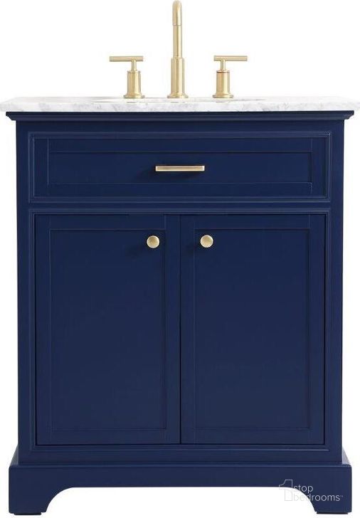 The appearance of Americana 30 Inch Single Bathroom Vanity In Blue designed by Elegant Lighting in the modern / contemporary interior design. This blue piece of furniture  was selected by 1StopBedrooms from Americana Collection to add a touch of cosiness and style into your home. Sku: VF15030BL. Material: Wood. Product Type: Bathroom Vanity. Image1