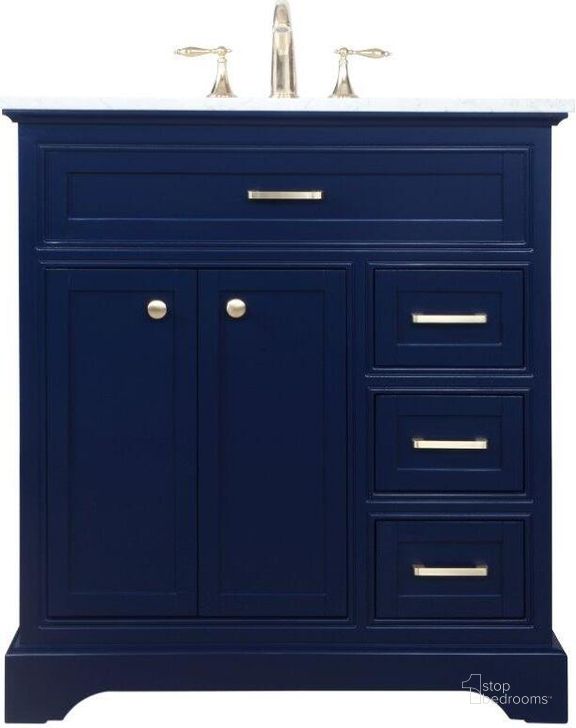The appearance of Americana 32 Inch Single Bathroom Vanity In Blue designed by Elegant Lighting in the modern / contemporary interior design. This blue piece of furniture  was selected by 1StopBedrooms from Americana Collection to add a touch of cosiness and style into your home. Sku: VF15032BL. Material: Wood. Product Type: Bathroom Vanity. Image1