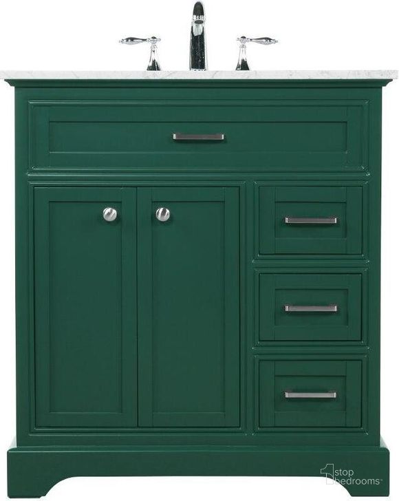 The appearance of Americana 32 Inch Single Bathroom Vanity In Green designed by Elegant Lighting in the modern / contemporary interior design. This green piece of furniture  was selected by 1StopBedrooms from Americana Collection to add a touch of cosiness and style into your home. Sku: VF15032GN. Material: Wood. Product Type: Bathroom Vanity. Image1