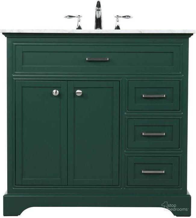 The appearance of Americana 36 Inch Single Bathroom Vanity In Green designed by Elegant Lighting in the modern / contemporary interior design. This green piece of furniture  was selected by 1StopBedrooms from Americana Collection to add a touch of cosiness and style into your home. Sku: VF15036GN. Material: Wood. Product Type: Bathroom Vanity. Image1