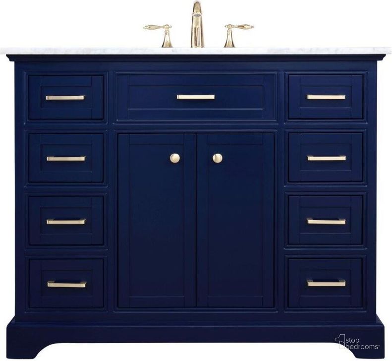 The appearance of Americana 42 Inch Single Bathroom Vanity In Blue designed by Elegant Lighting in the modern / contemporary interior design. This blue piece of furniture  was selected by 1StopBedrooms from Americana Collection to add a touch of cosiness and style into your home. Sku: VF15042BL. Material: Wood. Product Type: Bathroom Vanity. Image1