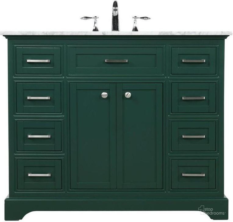 The appearance of Americana 42 Inch Single Bathroom Vanity In Green designed by Elegant Lighting in the modern / contemporary interior design. This green piece of furniture  was selected by 1StopBedrooms from Americana Collection to add a touch of cosiness and style into your home. Sku: VF15042GN. Material: Wood. Product Type: Bathroom Vanity. Image1