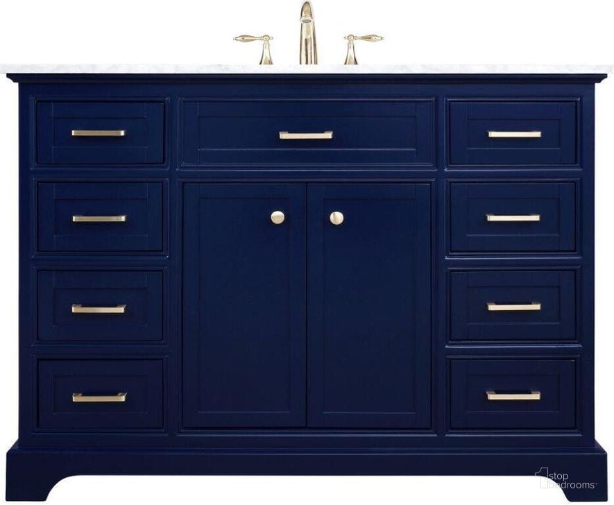 The appearance of Americana 48 Inch Single Bathroom Vanity In Blue designed by Elegant Lighting in the modern / contemporary interior design. This blue piece of furniture  was selected by 1StopBedrooms from Americana Collection to add a touch of cosiness and style into your home. Sku: VF15048BL. Material: Wood. Product Type: Bathroom Vanity. Image1