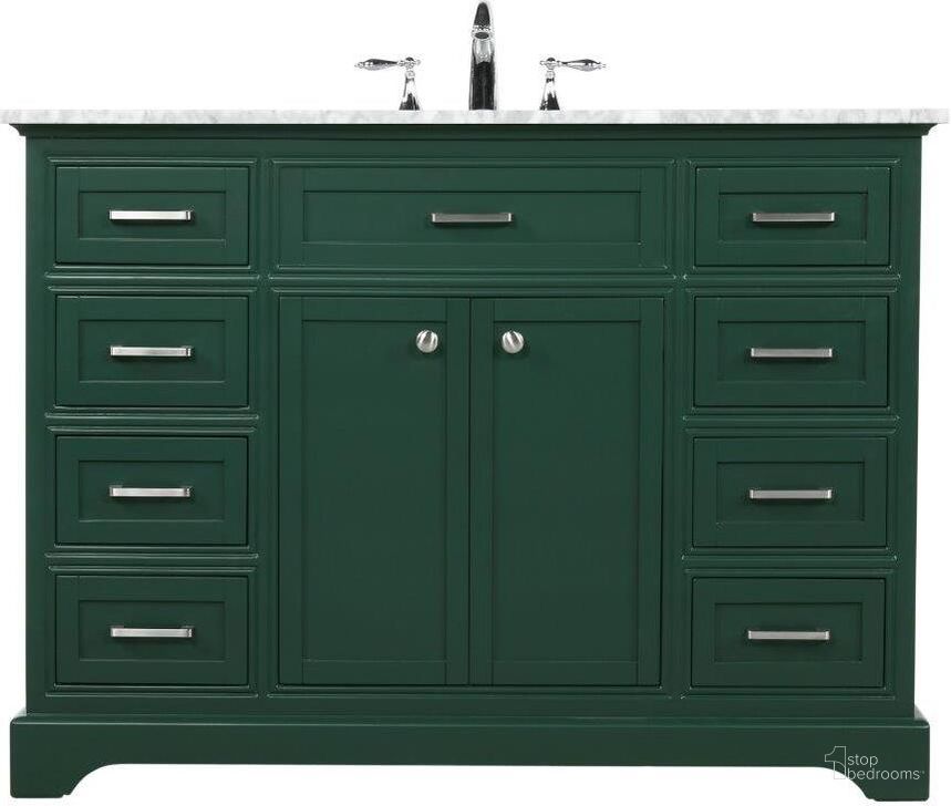 The appearance of Americana 48 Inch Single Bathroom Vanity In Green designed by Elegant Lighting in the modern / contemporary interior design. This green piece of furniture  was selected by 1StopBedrooms from Americana Collection to add a touch of cosiness and style into your home. Sku: VF15048GN. Material: Wood. Product Type: Bathroom Vanity. Image1