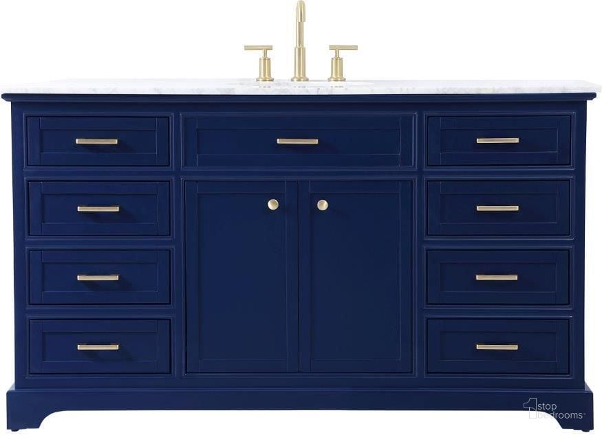 The appearance of Americana 60 Inch Single Bathroom Vanity In Blue VF15060BL designed by Elegant Lighting in the modern / contemporary interior design. This blue piece of furniture  was selected by 1StopBedrooms from Americana Collection to add a touch of cosiness and style into your home. Sku: VF15060BL. Material: Wood. Product Type: Bathroom Vanity. Image1