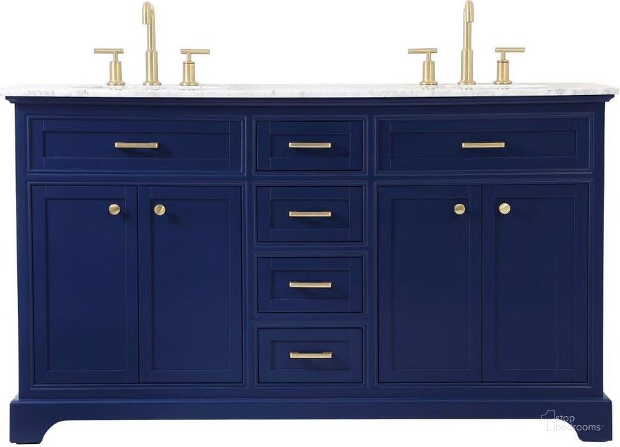 The appearance of Americana 60 Inch Single Bathroom Vanity In Blue VF15060DBL designed by Elegant Lighting in the modern / contemporary interior design. This blue piece of furniture  was selected by 1StopBedrooms from Americana Collection to add a touch of cosiness and style into your home. Sku: VF15060DBL. Material: Wood. Product Type: Bathroom Vanity. Image1