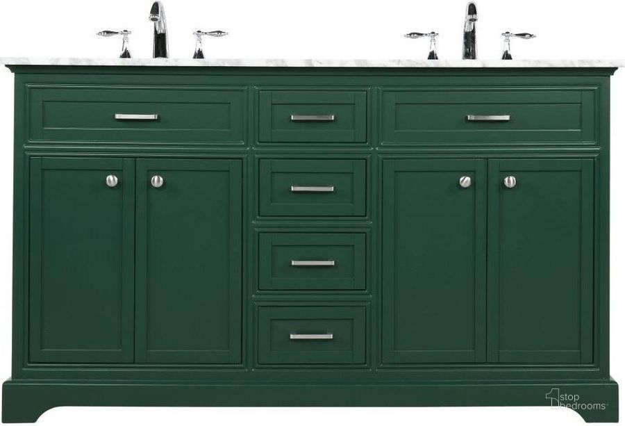 The appearance of Americana 60 Inch Single Bathroom Vanity In Green VF15060DGN designed by Elegant Lighting in the modern / contemporary interior design. This green piece of furniture  was selected by 1StopBedrooms from Americana Collection to add a touch of cosiness and style into your home. Sku: VF15060DGN. Material: Wood. Product Type: Bathroom Vanity. Image1
