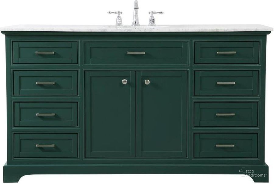 The appearance of Americana 60 Inch Single Bathroom Vanity In Green VF15060GN designed by Elegant Lighting in the modern / contemporary interior design. This green piece of furniture  was selected by 1StopBedrooms from Americana Collection to add a touch of cosiness and style into your home. Sku: VF15060GN. Material: Wood. Product Type: Bathroom Vanity. Image1