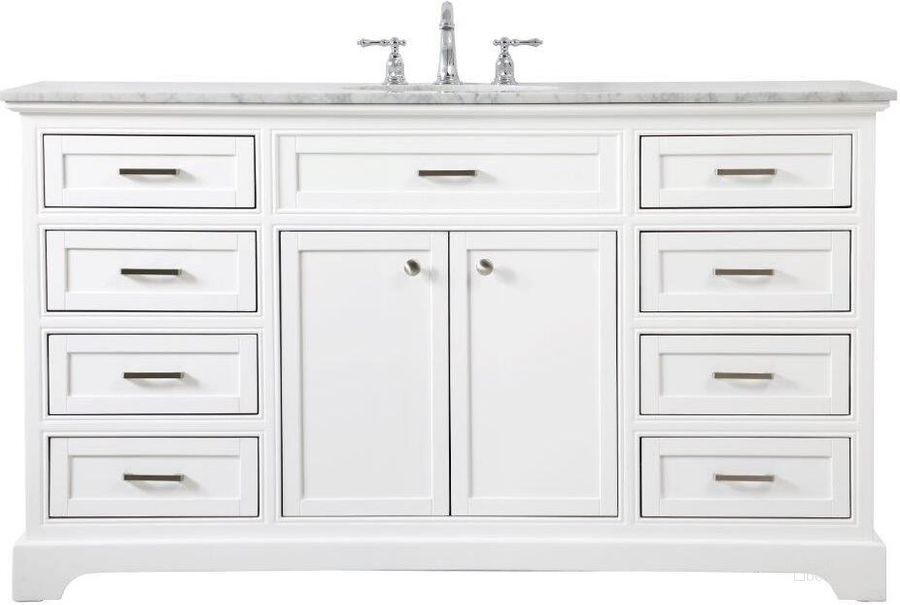 The appearance of Americana 60 Inch Single Bathroom Vanity In White designed by Elegant Lighting in the modern / contemporary interior design. This white piece of furniture  was selected by 1StopBedrooms from Americana Collection to add a touch of cosiness and style into your home. Sku: VF15060WH. Material: Wood. Product Type: Bathroom Vanity. Image1