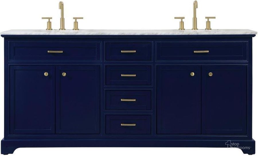 The appearance of Americana 72 Inch Double Bathroom Vanity In Blue designed by Elegant Lighting in the modern / contemporary interior design. This blue piece of furniture  was selected by 1StopBedrooms from Americana Collection to add a touch of cosiness and style into your home. Sku: VF15072DBL. Material: Wood. Product Type: Bathroom Vanity. Image1