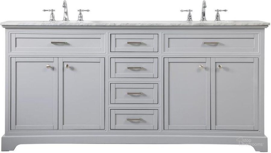The appearance of Americana 72 Inch Double Bathroom Vanity In Grey designed by Elegant Lighting in the modern / contemporary interior design. This grey piece of furniture  was selected by 1StopBedrooms from Americana Collection to add a touch of cosiness and style into your home. Sku: VF15072DGR. Material: Wood. Product Type: Bathroom Vanity. Image1