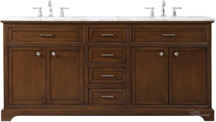 The appearance of Americana 72 Inch Double Bathroom Vanity In Teak designed by Elegant Lighting in the modern / contemporary interior design. This teak piece of furniture  was selected by 1StopBedrooms from Americana Collection to add a touch of cosiness and style into your home. Sku: VF15072DTK. Material: Wood. Product Type: Bathroom Vanity. Image1