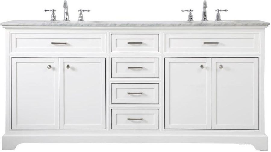 The appearance of Americana 72 Inch Double Bathroom Vanity In White designed by Elegant Lighting in the modern / contemporary interior design. This white piece of furniture  was selected by 1StopBedrooms from Americana Collection to add a touch of cosiness and style into your home. Sku: VF15072DWH. Material: Wood. Product Type: Bathroom Vanity. Image1