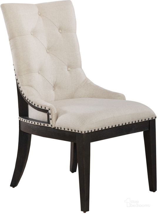 The appearance of Americana Farmhouse Upholstered Shelter Side Chair In Black designed by Liberty in the traditional interior design. This black piece of furniture  was selected by 1StopBedrooms from Americana Farmhouse Collection to add a touch of cosiness and style into your home. Sku: 615-C6501S-B. Product Type: Side Chair. Material: Rubberwood. Image1