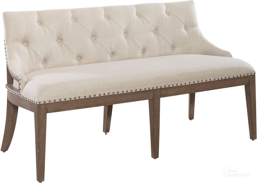 The appearance of Americana Farmhouse Upholstered Shelter Dining Bench designed by Liberty in the traditional interior design. This taupe piece of furniture  was selected by 1StopBedrooms from Americana Farmhouse Collection to add a touch of cosiness and style into your home. Sku: 615-C6501B. Product Type: Dining Bench. Material: Rubberwood. Image1