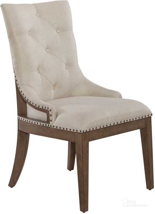The appearance of Americana Farmhouse Upholstered Shelter Side Chair designed by Liberty in the traditional interior design. This taupe piece of furniture  was selected by 1StopBedrooms from Americana Farmhouse Collection to add a touch of cosiness and style into your home. Sku: 615-C6501S. Product Type: Side Chair. Material: Rubberwood. Image1