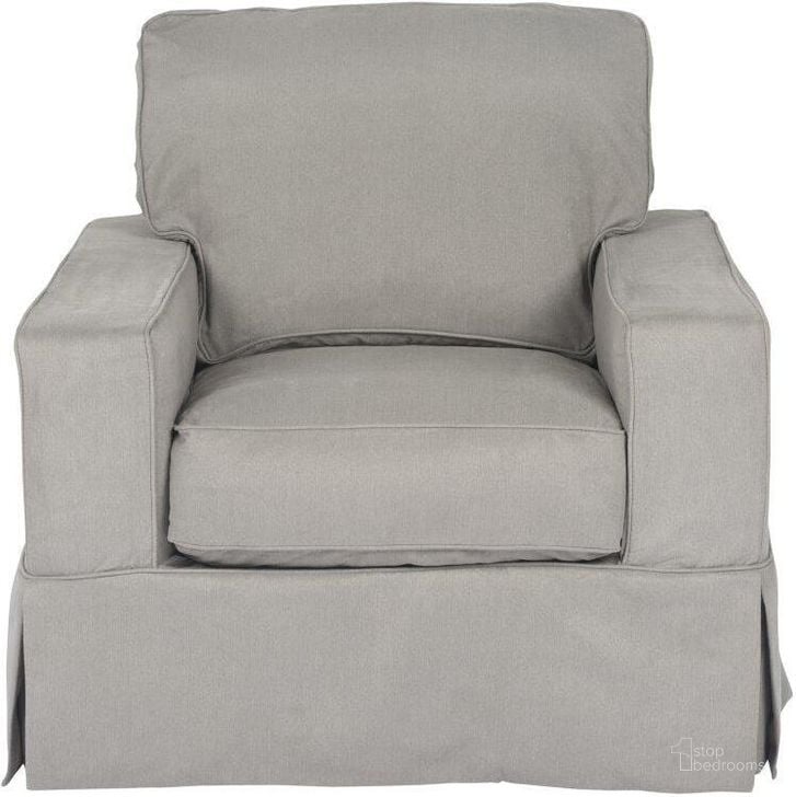The appearance of Americana Gray Box Cushion Slipcovered Chair designed by Sunset Trading in the modern / contemporary interior design. This grey piece of furniture  was selected by 1StopBedrooms from Americana Collection to add a touch of cosiness and style into your home. Sku: SU-108520-391094. Material: Wood. Product Type: Accent Chair. Image1