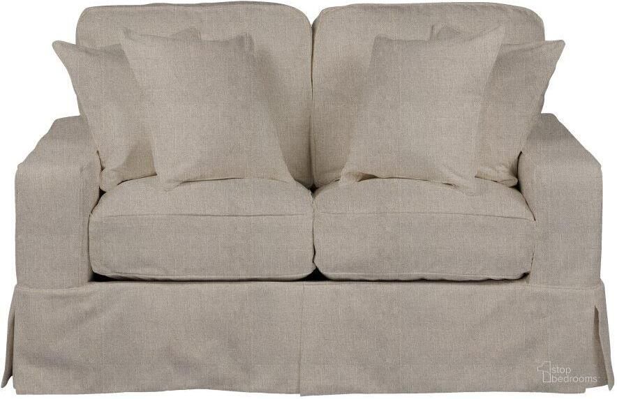 The appearance of Americana Light Gray Box Cushion Slipcovered Loveseat designed by Sunset Trading in the modern / contemporary interior design. This light gray piece of furniture  was selected by 1StopBedrooms from Americana Collection to add a touch of cosiness and style into your home. Sku: SU-108510-220591. Material: Wood. Product Type: Loveseat. Image1