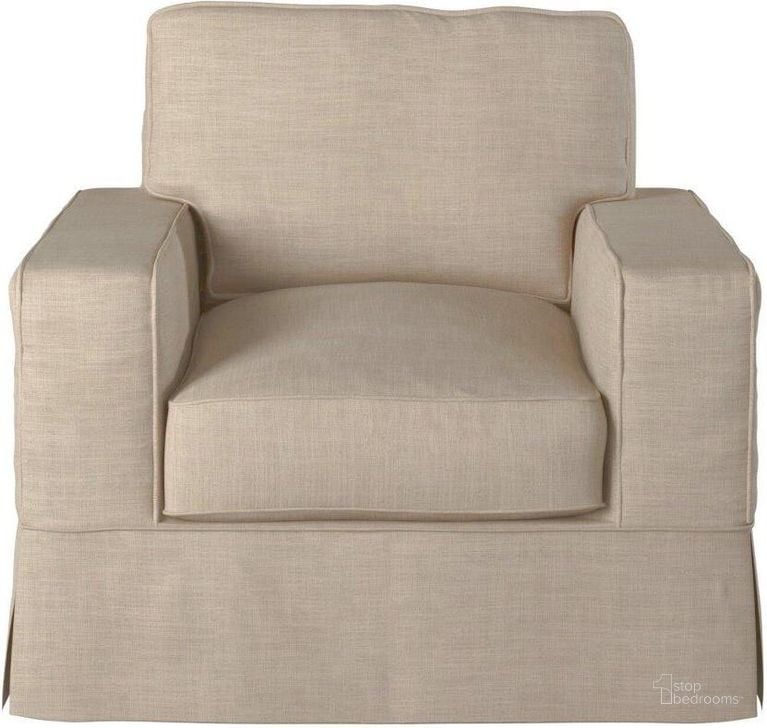 The appearance of Americana Linen Box Cushion Slipcovered Chair designed by Sunset Trading in the transitional interior design. This linen piece of furniture  was selected by 1StopBedrooms from Americana Collection to add a touch of cosiness and style into your home. Sku: SU-108520-466082. Material: Wood. Product Type: Accent Chair. Image1