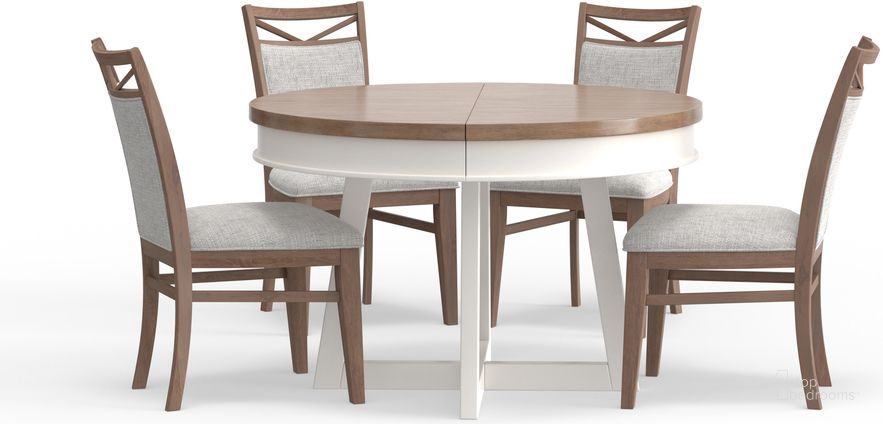 The appearance of Americana Modern Dining 48 Inch Round Extendable Dining Table and 4 Upholstered Chairs In Beige designed by Parker House in the traditional interior design. This beige piece of furniture  was selected by 1StopBedrooms from Americana Modern Collection to add a touch of cosiness and style into your home. Sku: DAME#2218;DAME#2218;DAME#48RND-COT. Product Type: Dining Room Set. Material: Wood Veneer. Image1