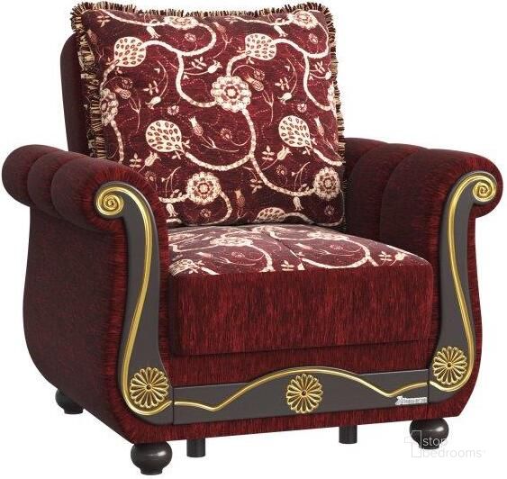 The appearance of Americana Upholstered Convertible Armchair with Storage In Burgundy designed by Casamode in the modern / contemporary interior design. This burgundy piece of furniture  was selected by 1StopBedrooms from Americana Collection to add a touch of cosiness and style into your home. Sku: AMR-BUR-AC. Product Type: Arm Chair. Material: Chenille. Image1
